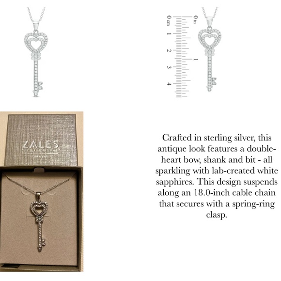Zales Jewelry - Zales Sterling Silver Key Necklace with White Sapphires
